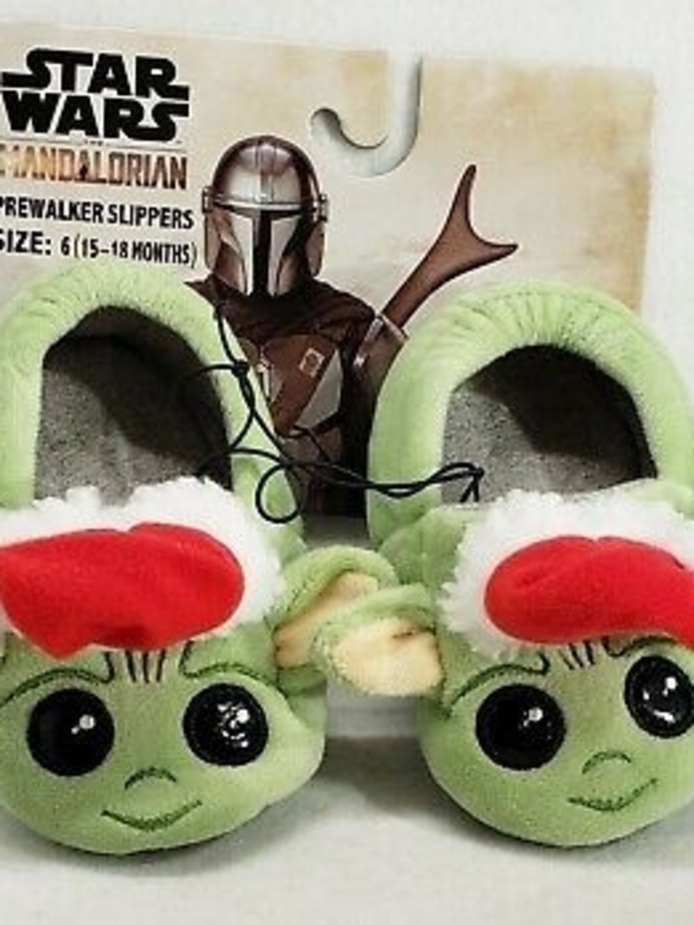 Star Wars Baby Yoda Plush Prewalker Slippers in Green and Red